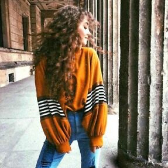 Zara Tops - ZARA MUSTARD STRIPED PUFFY LONG SLEEVES LOOSE FIT